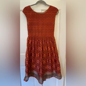 Orange Sleeveless Pattern Midi Dress - Max Studio - Size Large